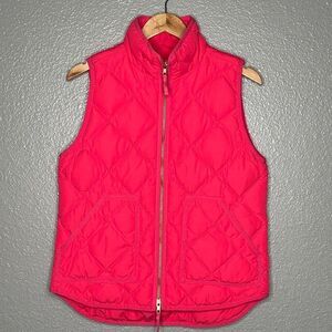 J CREW BRIGHT NEON CORAL PINK QUILTED DOWN PUFFER VEST SIZE SMALL